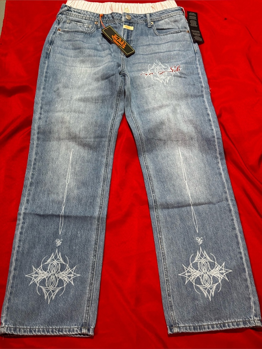 Von Dutch Light Blue Embroidered Wide-Leg Jeans
